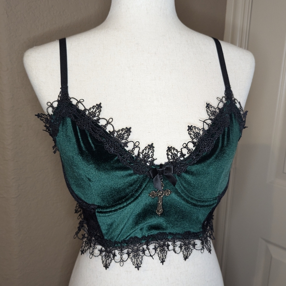 Dolls Kill Emerald Green Lace Trim Bustier